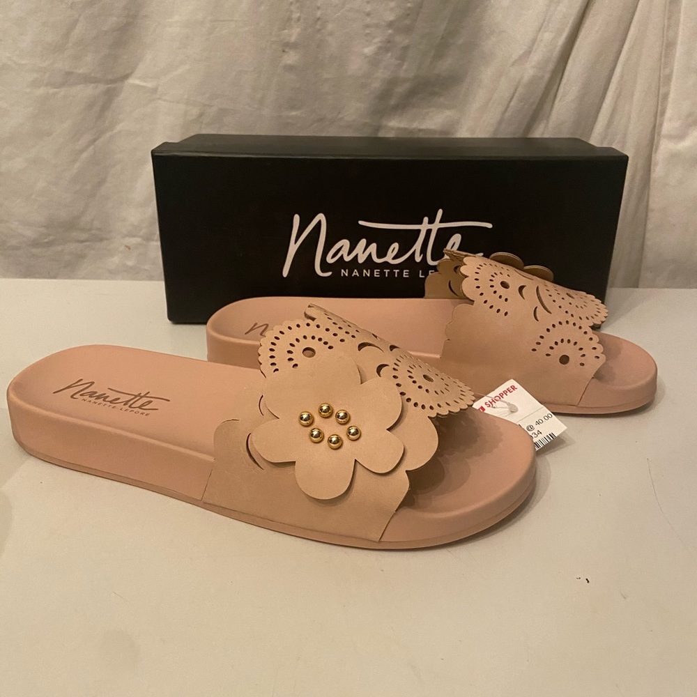 Nanette  Lenore “Maria” dusty pink slide sandals size 9.5M NIB